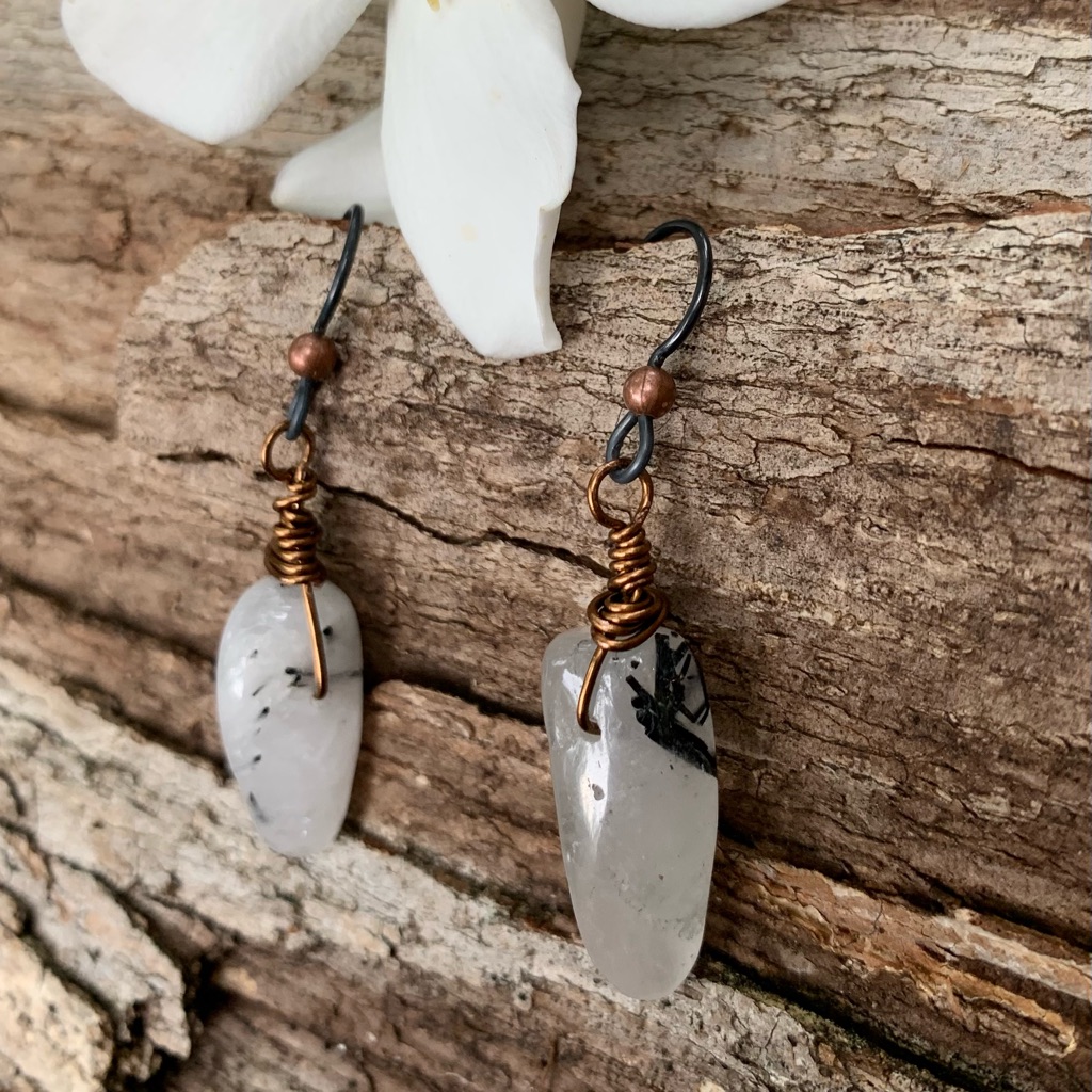 Rutilated Quartz.Antique Brass. Niobium Wire